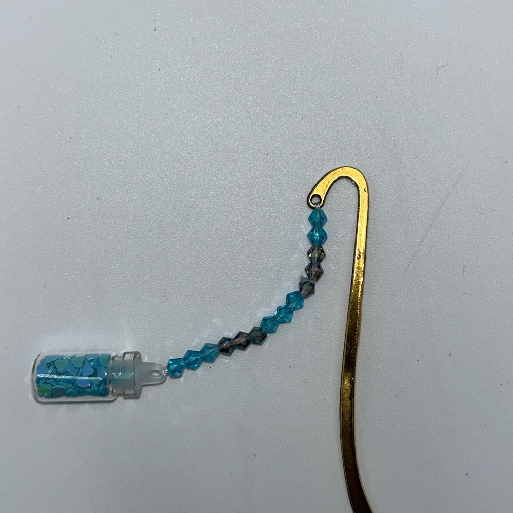 Elegant Gold and Blue Beaded Bookmark small bottle charm